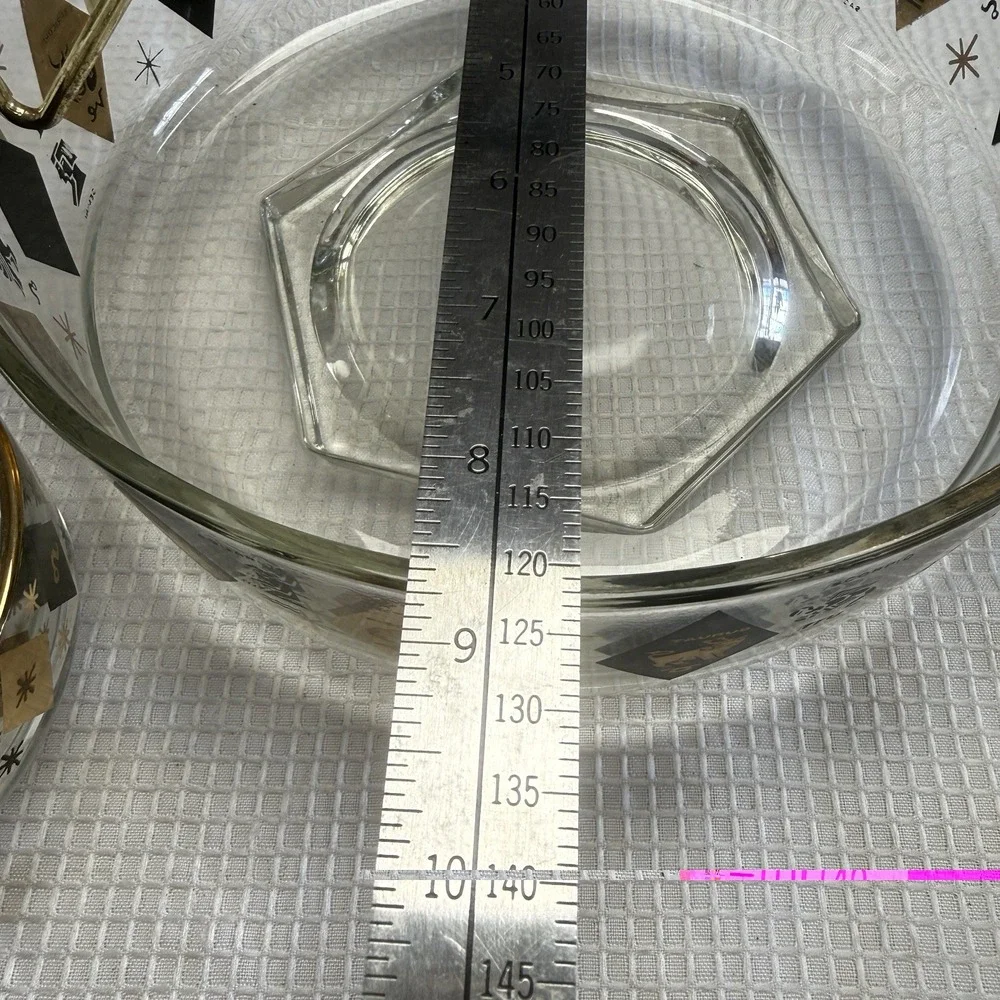 3 Pc Set VTG MCM Federal Zodiac Harlequin Diamond Black 22kt Gold Bowls Chip Dip